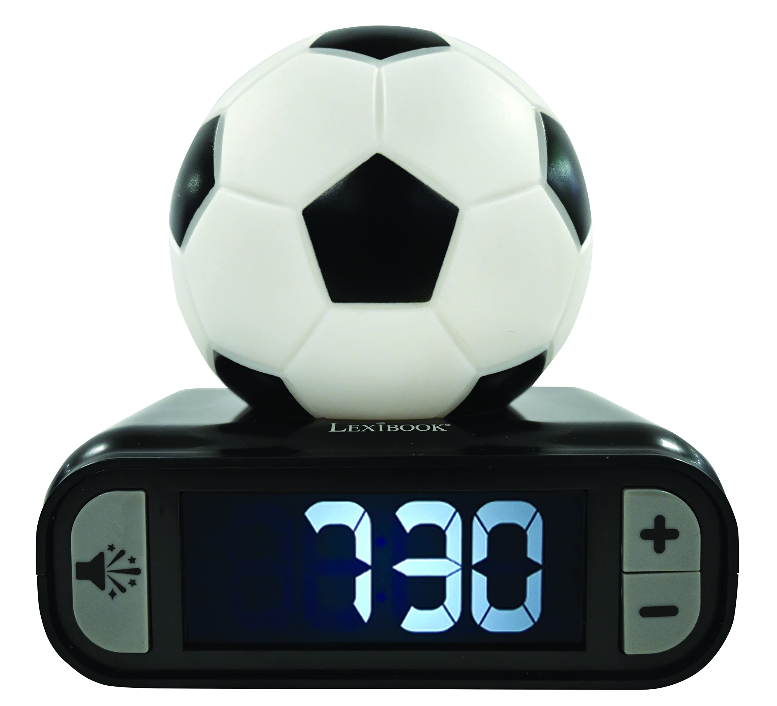 LEXIBOOK Digital Alarm Night Light Snooze, Clock, Luminous Soccer Ball, Colour, Black White Football