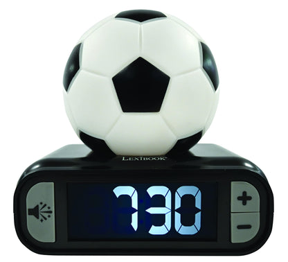 LEXIBOOK Digital Alarm Night Light Snooze, Clock, Luminous Soccer Ball, Colour, Black White Football
