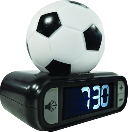 LEXIBOOK Digital Alarm Night Light Snooze, Clock, Luminous Soccer Ball, Colour, Black White Football