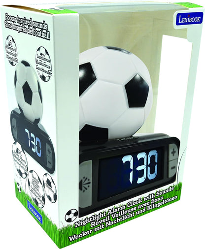 LEXIBOOK Digital Alarm Night Light Snooze, Clock, Luminous Soccer Ball, Colour, Black White Football
