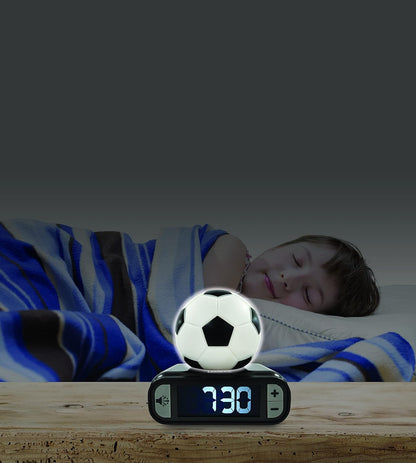LEXIBOOK Digital Alarm Night Light Snooze, Clock, Luminous Soccer Ball, Colour, Black White Football