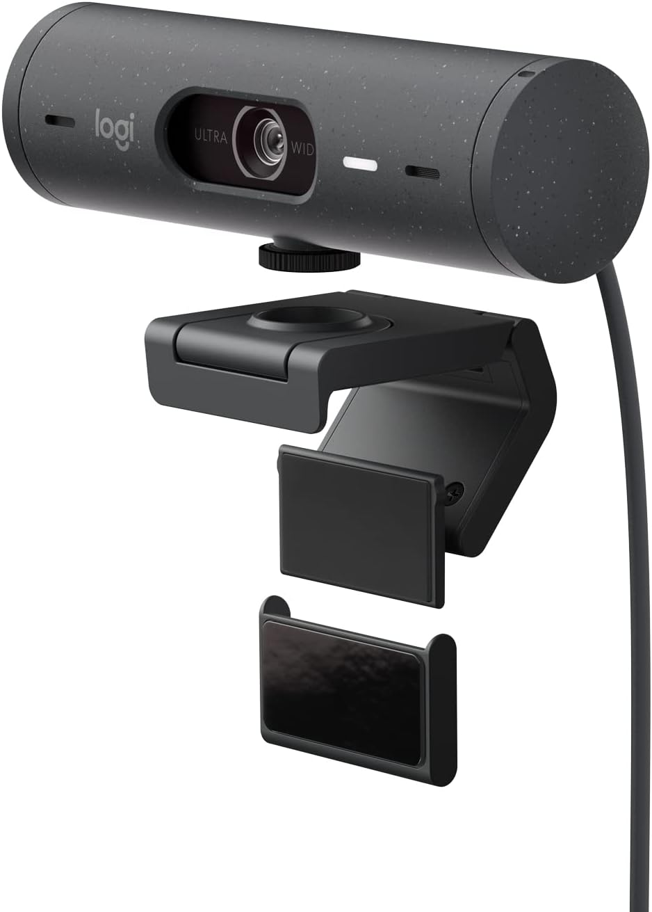 Logitech Brio 505 Full HD webcam with auto light correction, auto-framing, Show Mode, dual noise reduction mics, privacy shutter - Works with Microsoft Teams, Google Meet, Zoom - Grey