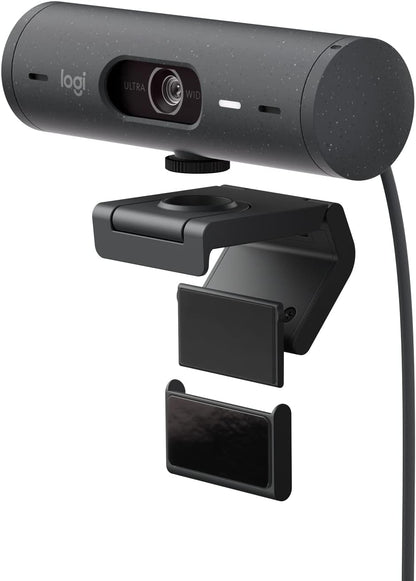 Logitech Brio 505 Full HD webcam with auto light correction, auto-framing, Show Mode, dual noise reduction mics, privacy shutter - Works with Microsoft Teams, Google Meet, Zoom - Grey