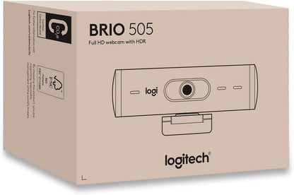 Logitech Brio 505 Full HD webcam with auto light correction, auto-framing, Show Mode, dual noise reduction mics, privacy shutter - Works with Microsoft Teams, Google Meet, Zoom - Grey