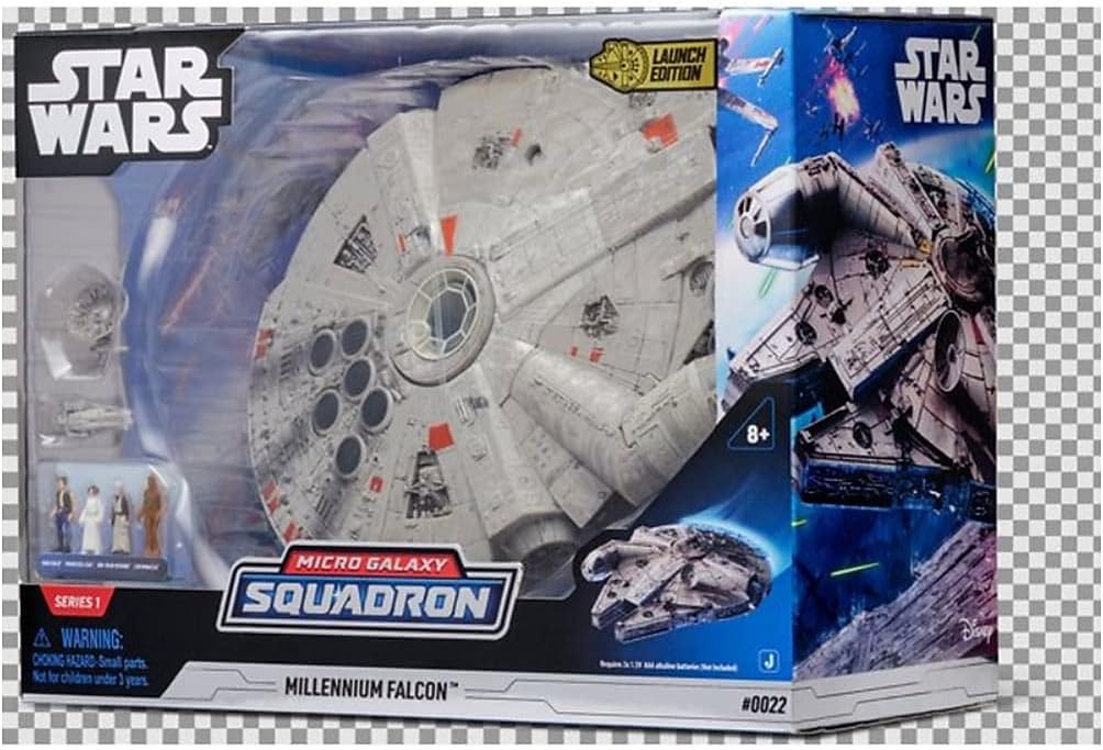 Star Wars MICRO GALAXY SQUADRON ASSAULT CLASS MILLENNIUM FALCON - 7-Inch Vehicle with 1-Inch Han Solo, Chewbacca, Princess Leia and Obi-Wan Kenobi Micro Figures Milenium Falcom