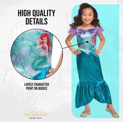 Disney Official Standard Ariel Costume, Little Mermaid Costume Kids, Mermaid Dress for Girls, Ariel Dress Up for Girls Fish Outfit, World Book Day Costumes for Girls