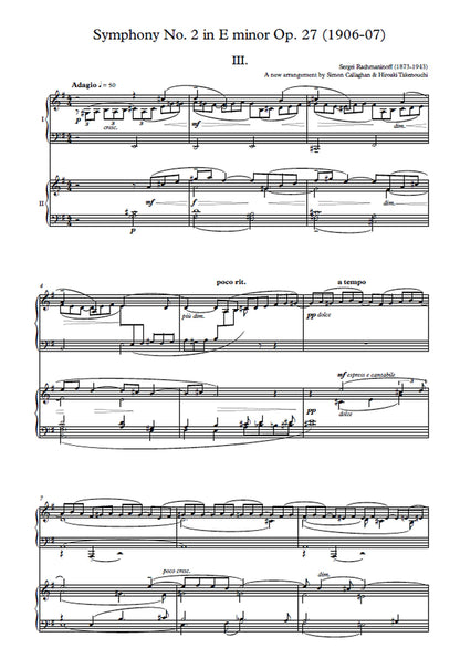 Sergei Rachmaninoff: The Adagio (3rd Movement) from Symphony No. 2 in E minor Op. 27 - a new arrangement for two pianos by Simon Callaghan & Hiroaki Takenouchi (Nimbus Music Publishing NMP1165