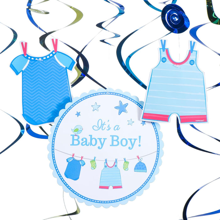 Amscan 10118307 Cardstock and Foil 25.4 x 24.13 x 1.02 cm With Love Baby Boy Swirl Decorations, Blue, 12 Pcs