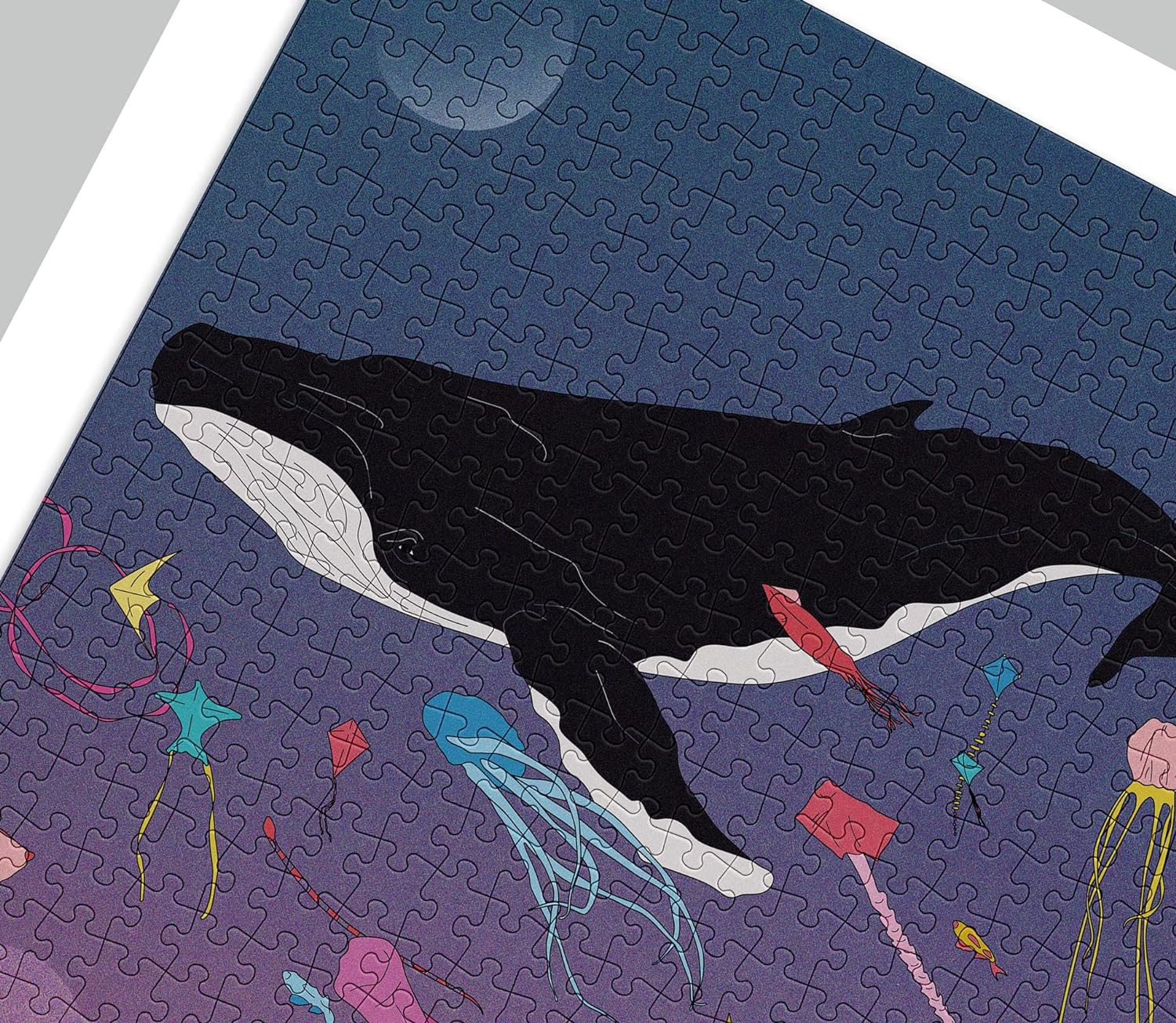 Cloudberries Whale Puzzle, Dreamy Whale Jigsaw Puzzle for Adults, 500 Piece Puzzles, Fun Ocean Puzzle with Gradient Colours, Bright Kites and a Full Moon, Made in Europe