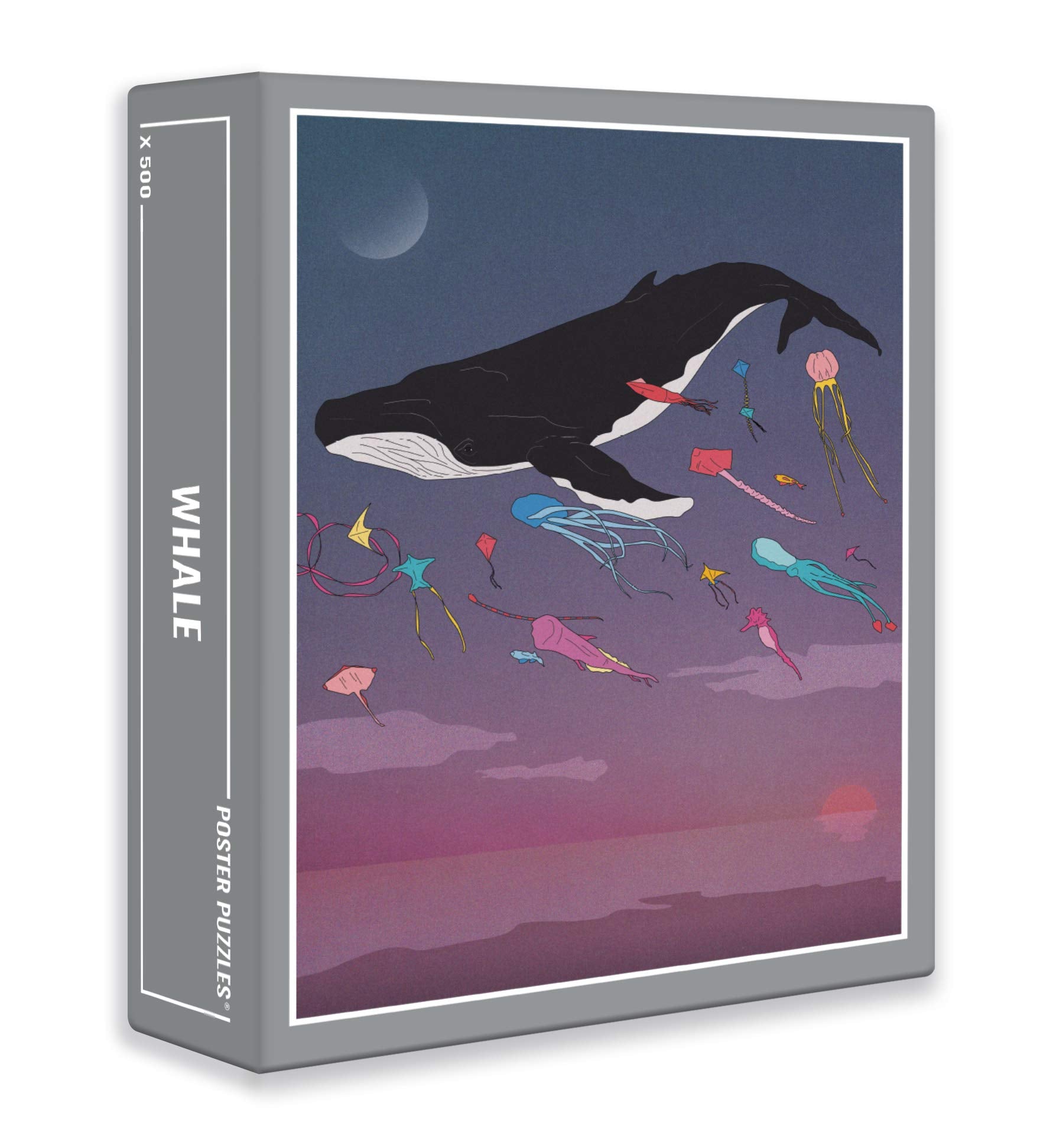 Cloudberries Whale Puzzle, Dreamy Whale Jigsaw Puzzle for Adults, 500 Piece Puzzles, Fun Ocean Puzzle with Gradient Colours, Bright Kites and a Full Moon, Made in Europe