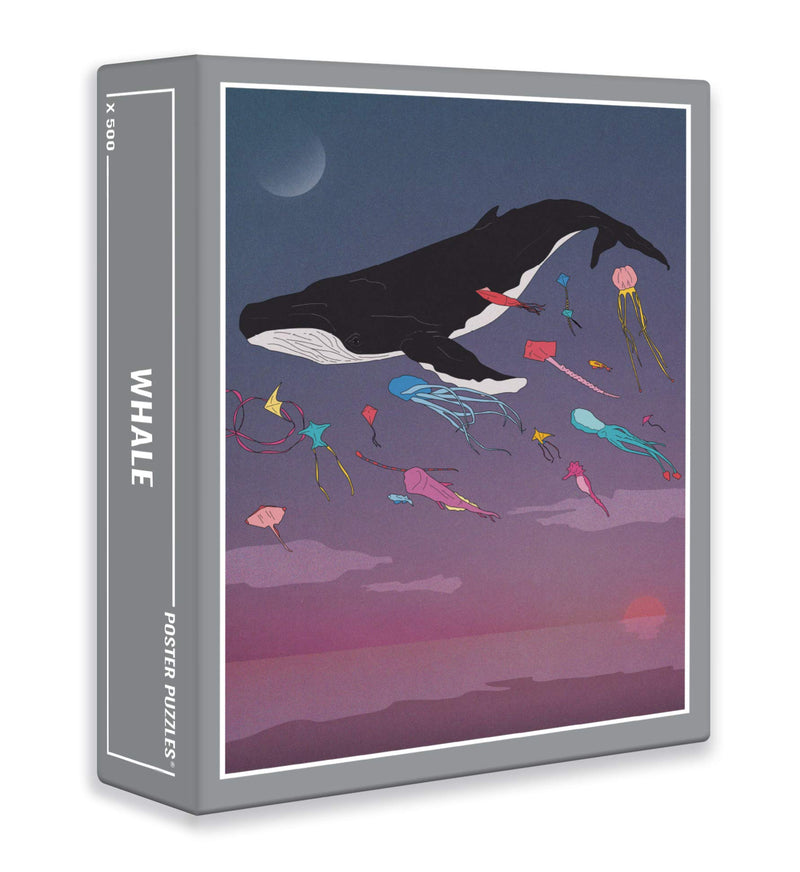 Cloudberries Whale Puzzle, Dreamy Whale Jigsaw Puzzle for Adults, 500 Piece Puzzles, Fun Ocean Puzzle with Gradient Colours, Bright Kites and a Full Moon, Made in Europe