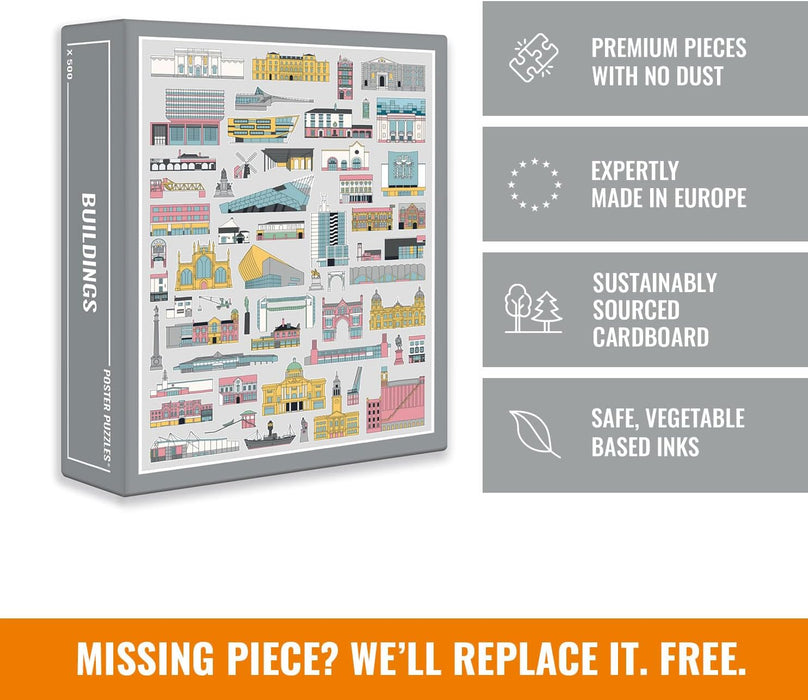 Cloudberries Buildings - Fun 500-Piece Buildings Jigsaw Puzzle for Adults with Cool Architecture and Construction Theme (500 pieces