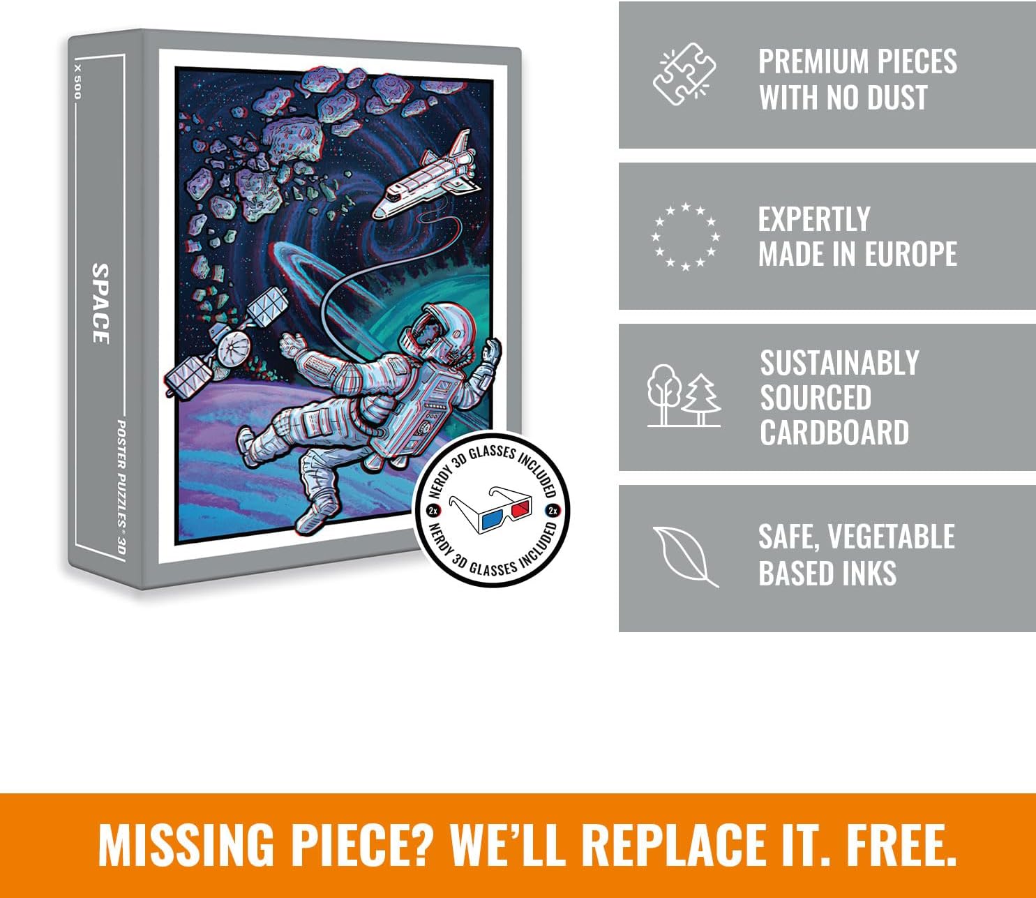 Cloudberries Space Puzzle, Cool 3D Space Jigsaw Puzzle, 500 Piece Solar System Jigsaw with an Astronaut, Space Shuttle and Planets, 3D Jigsaw Puzzles for Adults