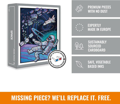 Cloudberries Space Puzzle, Cool 3D Space Jigsaw Puzzle, 500 Piece Solar System Jigsaw with an Astronaut, Space Shuttle and Planets, 3D Jigsaw Puzzles for Adults