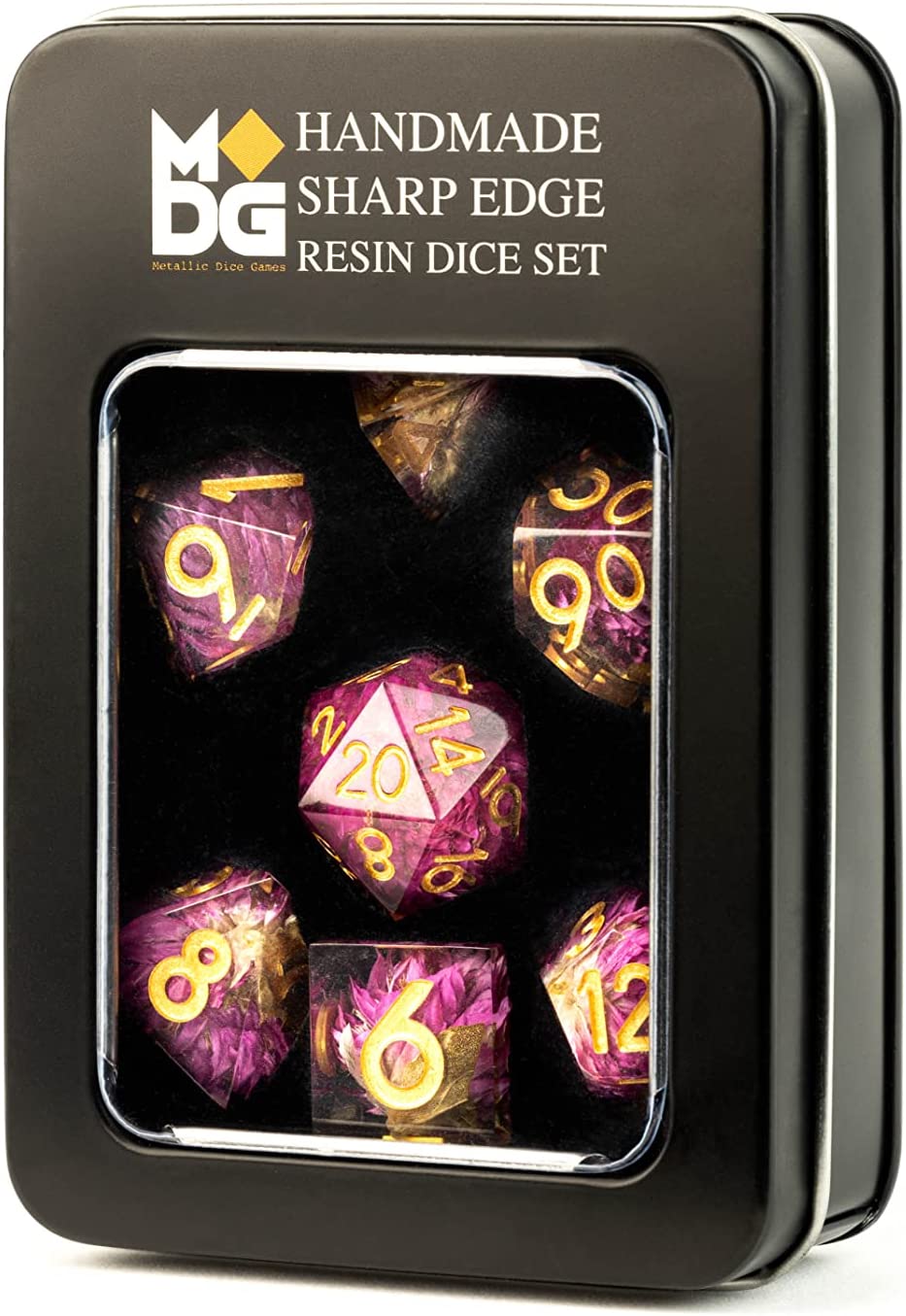 FanRoll by Metallic Dice Games Sharp Edge Resin DND Dice Set: Thousand Day Red, Role Playing Game Dice for Dungeons and Dragons