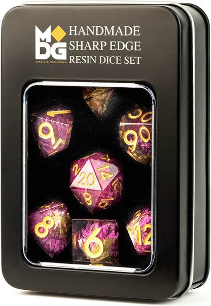 FanRoll by Metallic Dice Games Sharp Edge Resin DND Dice Set: Thousand Day Red, Role Playing Game Dice for Dungeons and Dragons