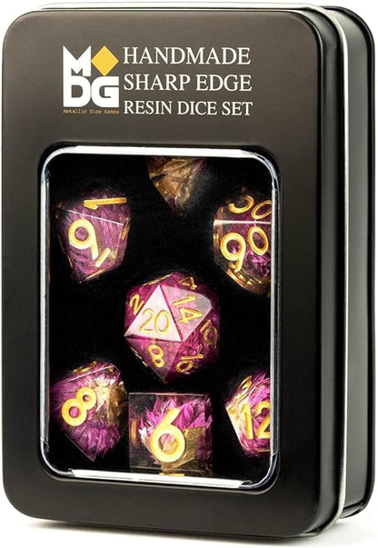 FanRoll by Metallic Dice Games Sharp Edge Resin DND Dice Set: Thousand Day Red, Role Playing Game Dice for Dungeons and Dragons