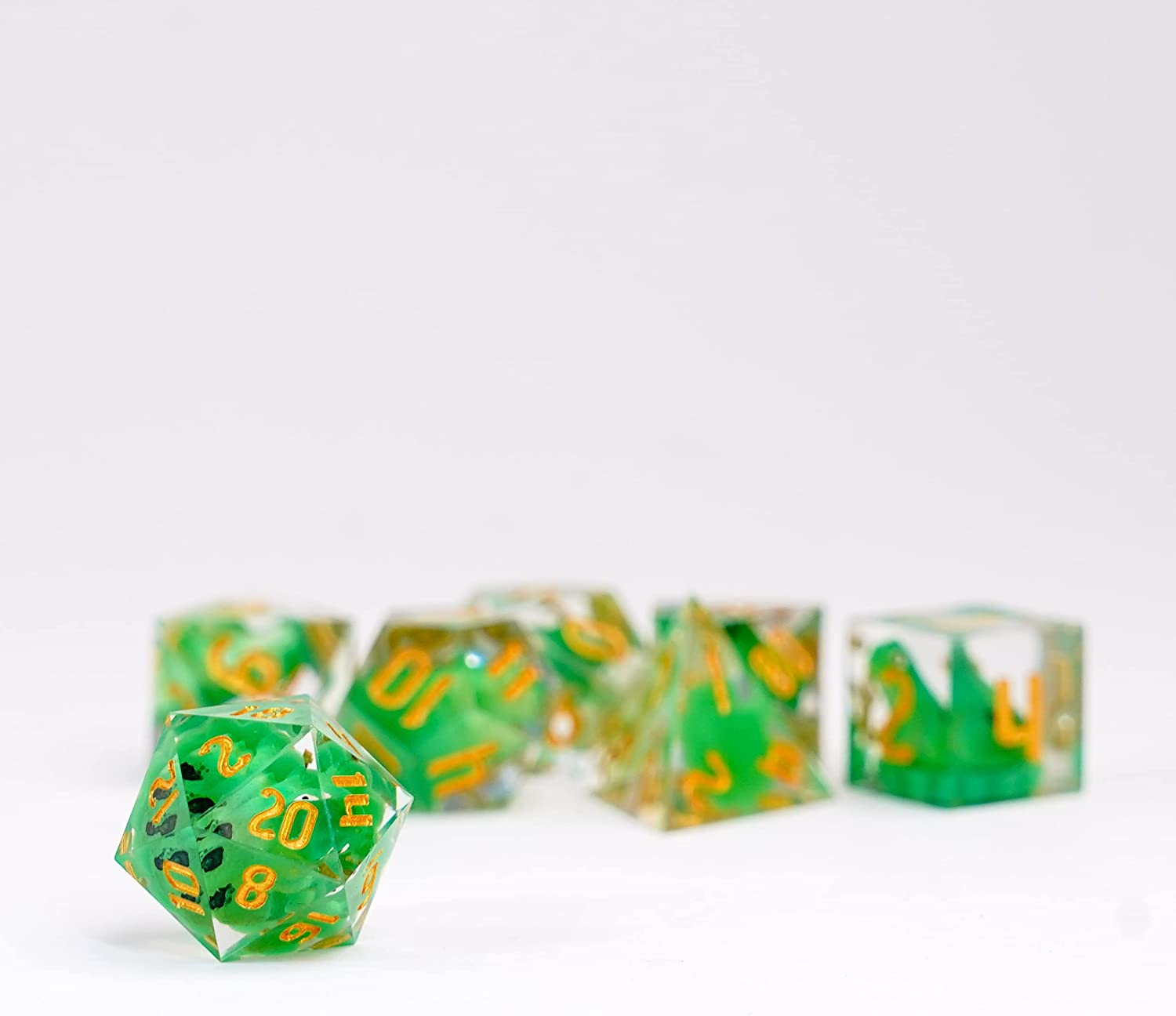 FanRoll by Metallic Dice Games Sharp Edge Resin DND Dice Set: Frog Dice, Role Playing Game Dice for Dungeons and Dragons