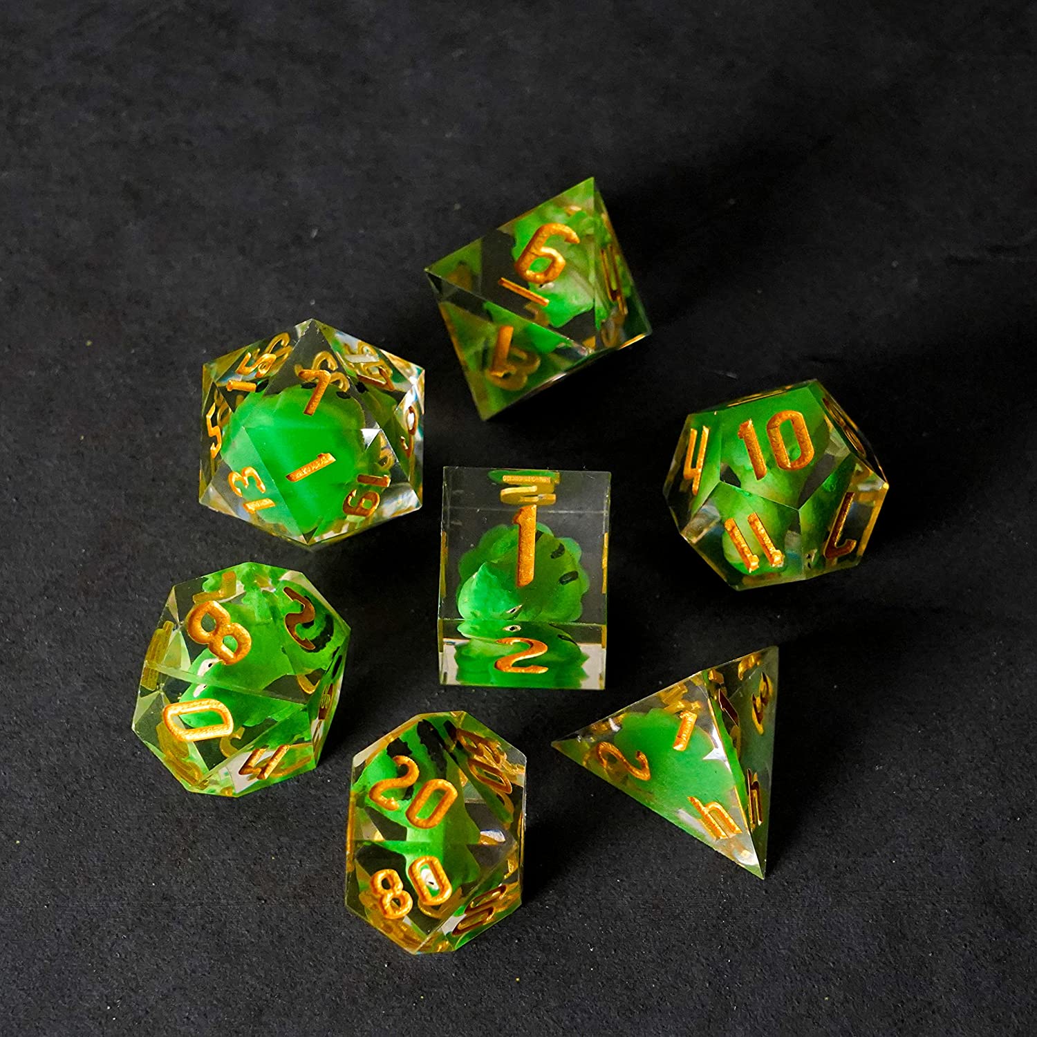 FanRoll by Metallic Dice Games Sharp Edge Resin DND Dice Set: Frog Dice, Role Playing Game Dice for Dungeons and Dragons