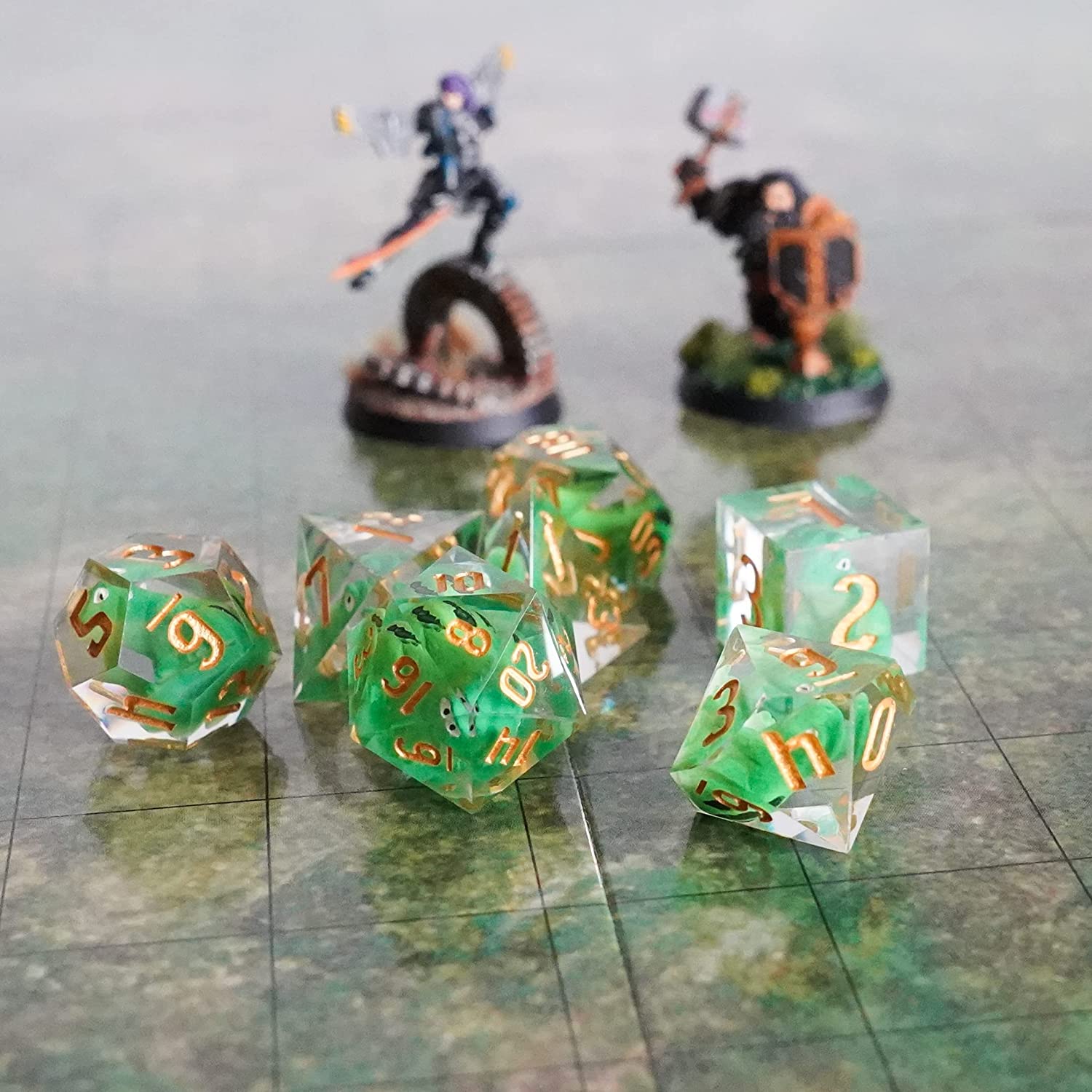 FanRoll by Metallic Dice Games Sharp Edge Resin DND Dice Set: Frog Dice, Role Playing Game Dice for Dungeons and Dragons