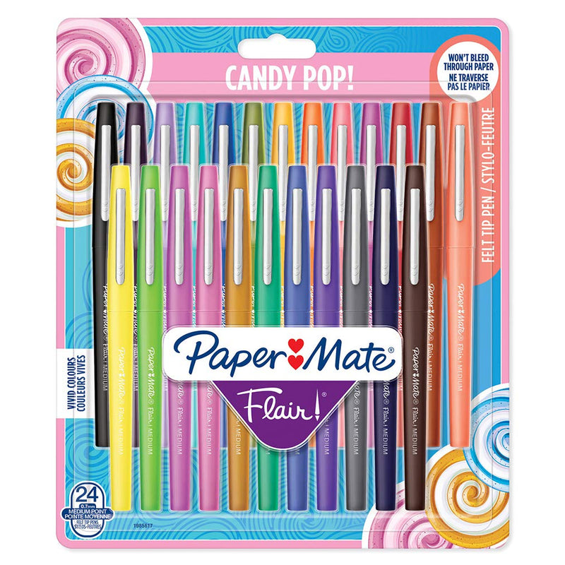 Paper Mate Flair Felt Tip Pens | Medium Point (0.7 mm) Marker Pens | Assorted Candy Pop Colouring Pens | For Kids & Adult Colouring, Journalling & More | 24 Count