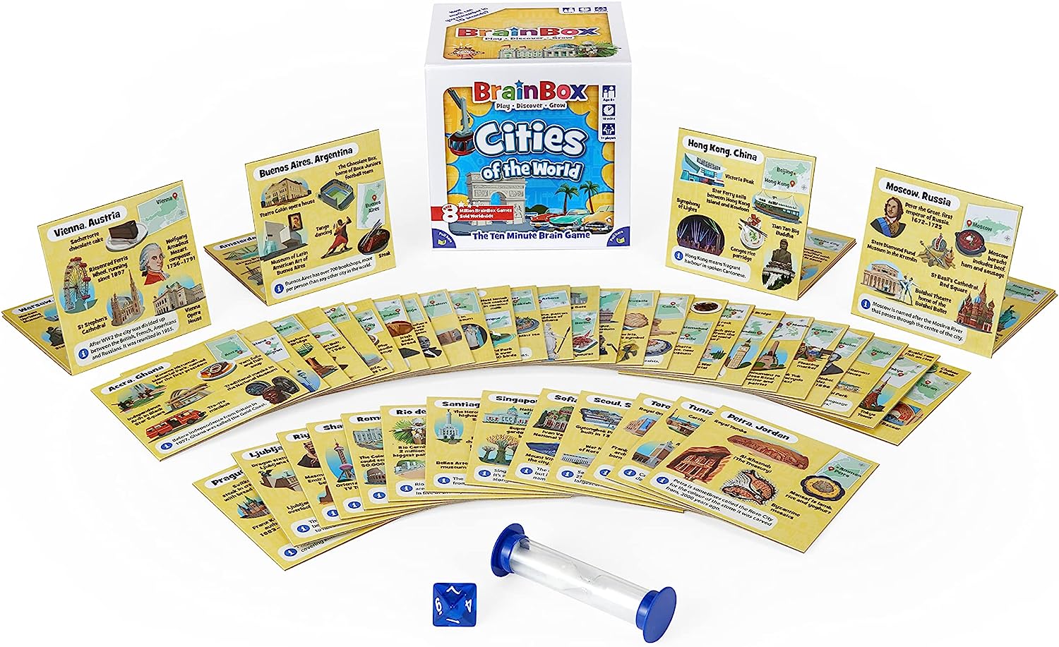 BrainBox Cities | Fun & Educational Card Game | Ages 8+ | 1+ Players | 10 Minutes Play Time
