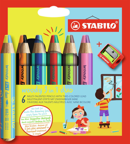 STABILO Lapices de colores woody 3 en 1 duo estuche de 6 colores surtidos