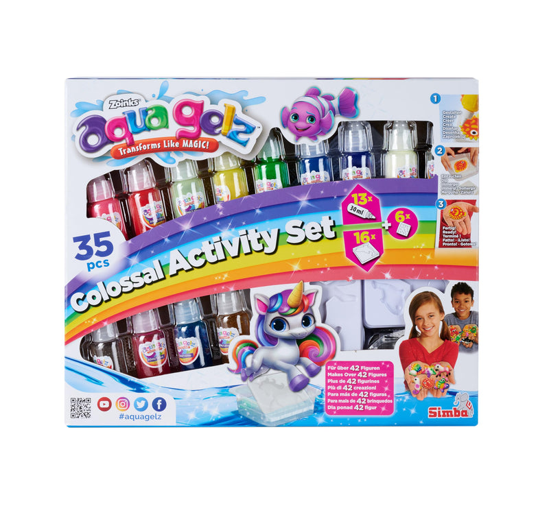 Simba 106322566 Aqua Gelz Colossal Set, Craft Set, Creative, 13 Bottles of Colour Gel, 30 ml Each, 16 Shapes, 6 x Water Additive, from 8 Years