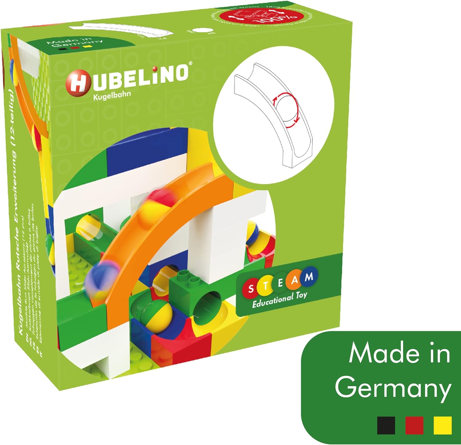 Hubelino 420640 Marble Run Slide Expansion Set- 12 pieces-Compatible with popular building block system, for Ages 4 and Up (Made in Germany