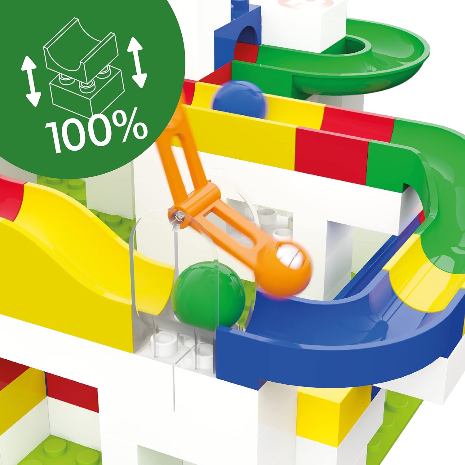 Hubelino 420657 Marble Run Gravity Hammer Expansion set- 6 pieces- Compatible with popular building block system, for Ages 4 and Up (Made in Germany