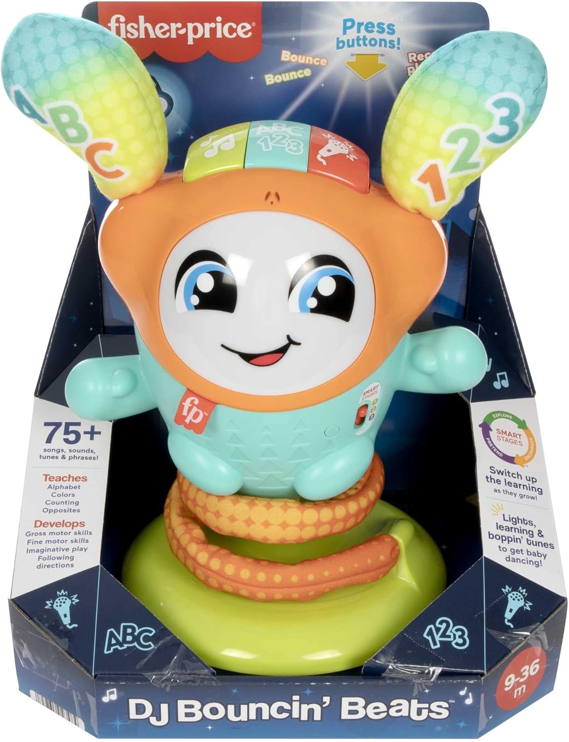 Fisher-Price DJ Bouncin’ Beats UK version, Baby Toys 12+ Months | Baby Sensory Toys for 1 Year Old Boys | Musical Toys for 1 Year Old Girls | Babies 1st Birthday Gifts for Girls | 9-36m, HJP92