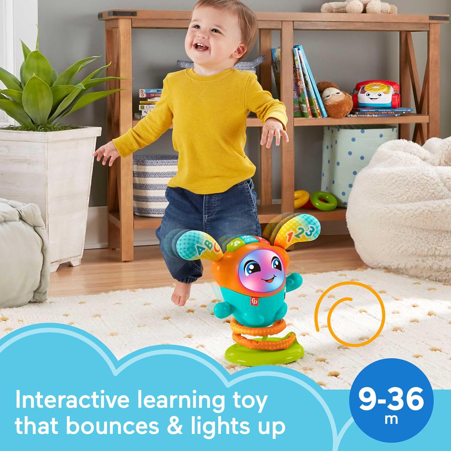 Fisher-Price DJ Bouncin’ Beats UK version, Baby Toys 12+ Months | Baby Sensory Toys for 1 Year Old Boys | Musical Toys for 1 Year Old Girls | Babies 1st Birthday Gifts for Girls | 9-36m, HJP92