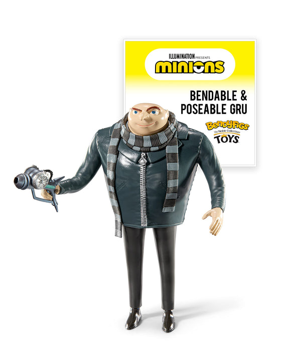 BendyFigs The Noble Collection Minions Gru - Noble Toys 16cm Bendable Posable Collectible Doll Figure With Stand and Mini Accessory