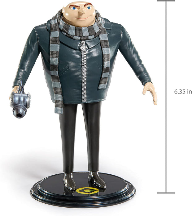 BendyFigs The Noble Collection Minions Gru - Noble Toys 16cm Bendable Posable Collectible Doll Figure With Stand and Mini Accessory