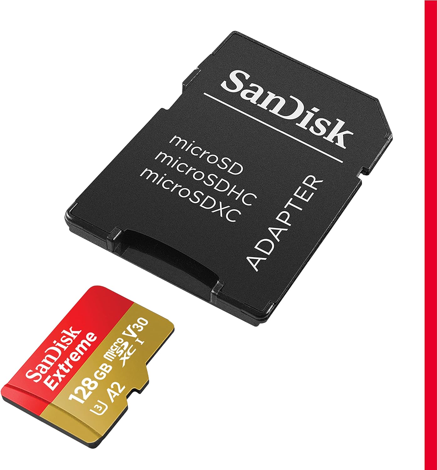 SanDisk 128GB Extreme microSDXC card + SD adapter + RescuePRO Deluxe, up to 190MB/s, with A2 App Performance, UHS-I, Class 10, U3, V30, Black