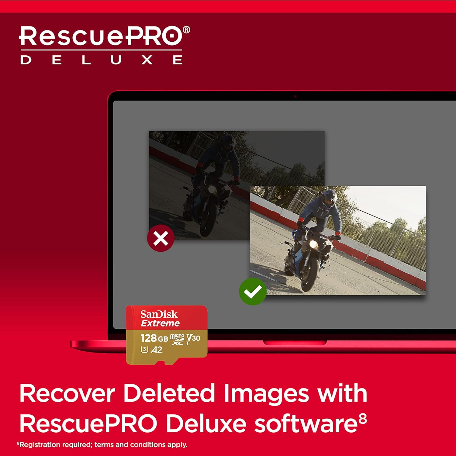 SanDisk 128GB Extreme microSDXC card + SD adapter + RescuePRO Deluxe, up to 190MB/s, with A2 App Performance, UHS-I, Class 10, U3, V30, Black