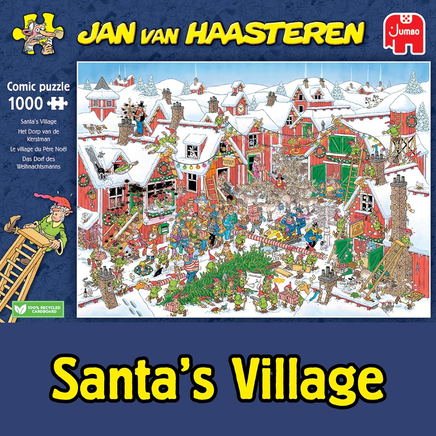 Jan Van Haasteren Santa's Village - 1000 Piece Adults Puzzle & Comic Puzzle - Large Jigsaw Puzzle for Adults - 100% Recycled Cardboard 1000Pc Jigsaw - Fun Festive Puzzle with Snowy Christmas Scene