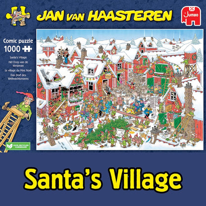 Jan Van Haasteren Santa's Village - 1000 Piece Adults Puzzle & Comic Puzzle - Large Jigsaw Puzzle for Adults - 100% Recycled Cardboard 1000Pc Jigsaw - Fun Festive Puzzle with Snowy Christmas Scene
