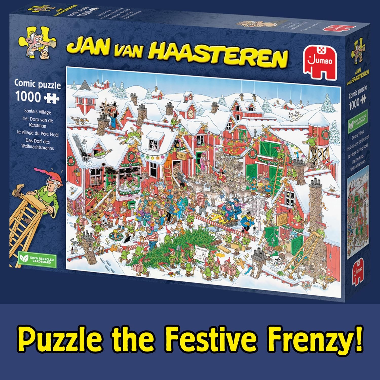 Jan Van Haasteren Santa's Village - 1000 Piece Adults Puzzle & Comic Puzzle - Large Jigsaw Puzzle for Adults - 100% Recycled Cardboard 1000Pc Jigsaw - Fun Festive Puzzle with Snowy Christmas Scene