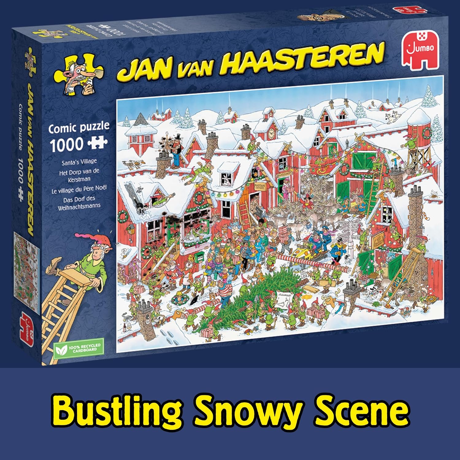 Jan Van Haasteren Santa's Village - 1000 Piece Adults Puzzle & Comic Puzzle - Large Jigsaw Puzzle for Adults - 100% Recycled Cardboard 1000Pc Jigsaw - Fun Festive Puzzle with Snowy Christmas Scene