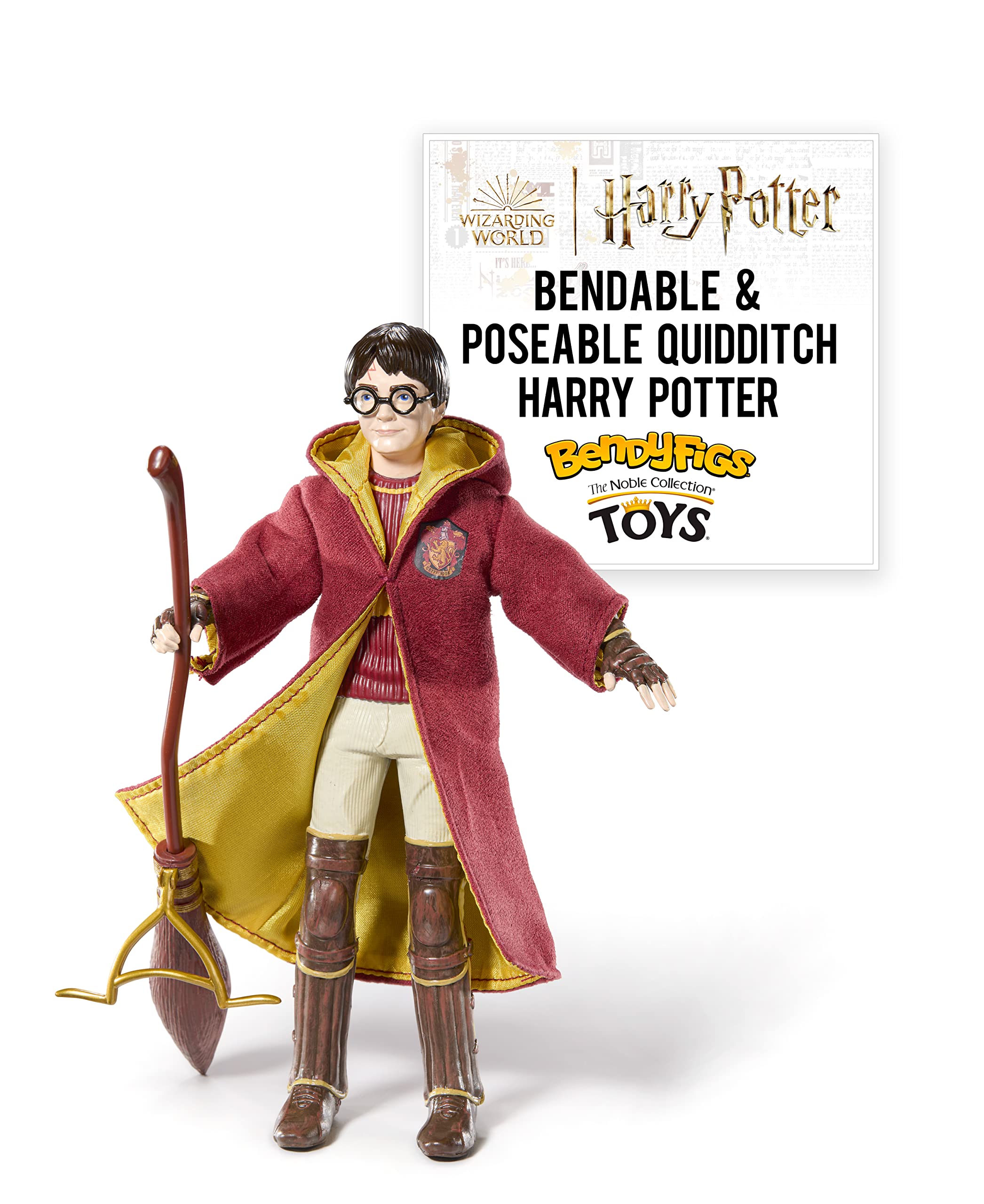 BendyFigs The Noble Collection Harry Potter - Harry Potter Quidditch - Noble Toys 16cm Bendable Posable Collectible Doll Figure With Stand and Mini Accessory