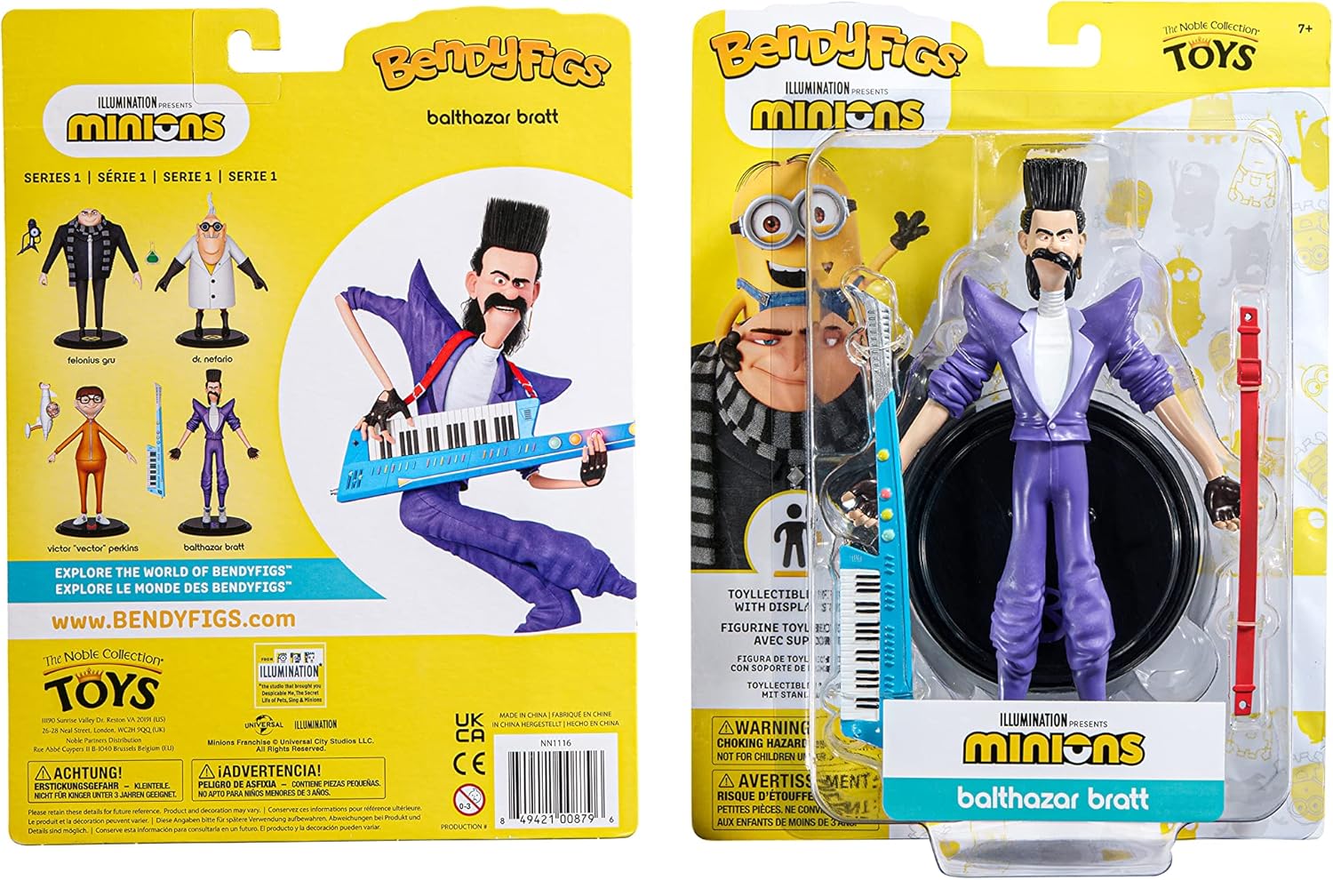 BendyFigs The Noble Collection Minions Balthazar - Noble Toys 19cm Bendable Posable Collectible Doll Figure With Stand and Mini Accessory
