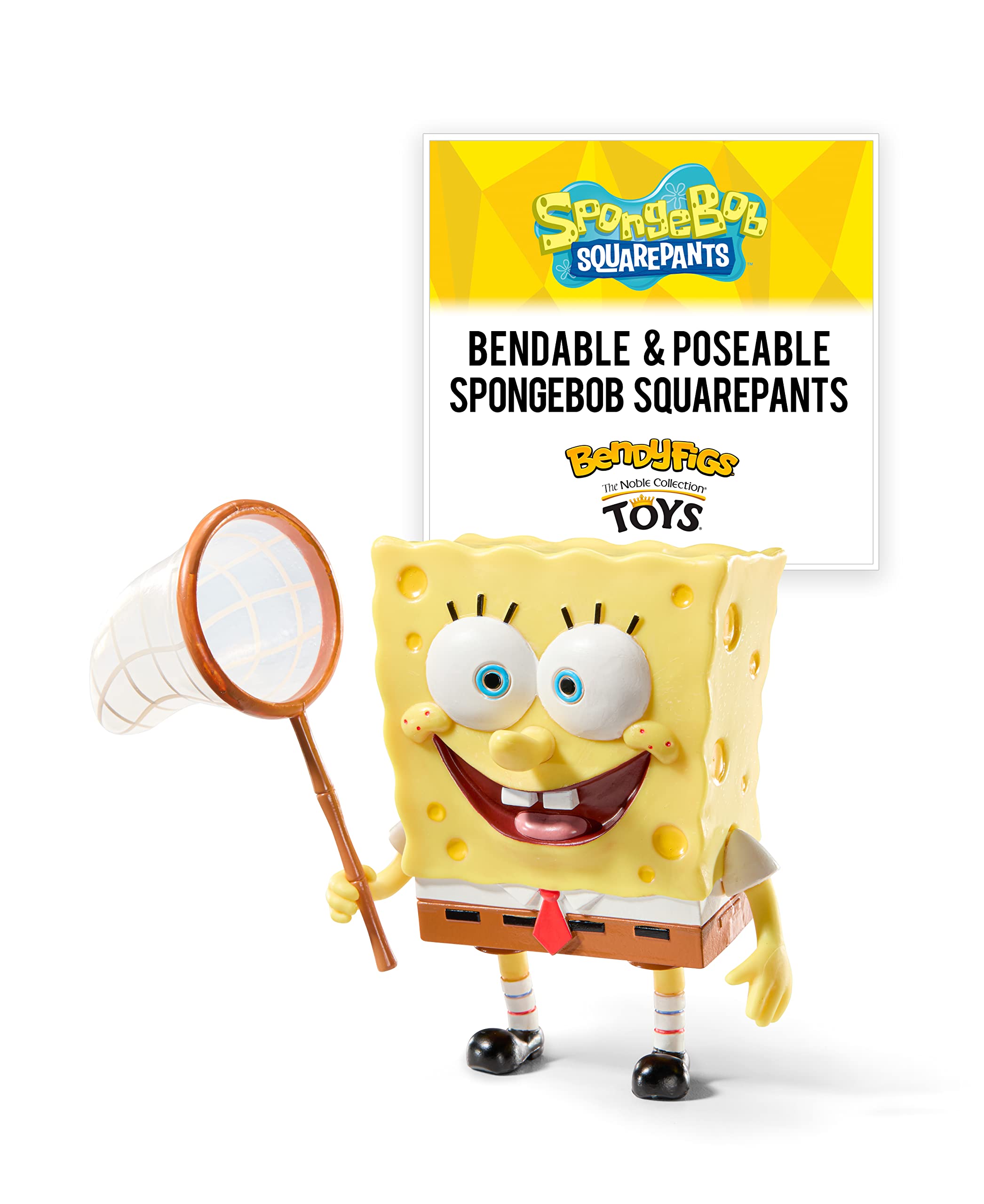 BendyFigs The Noble Collection Spongebob Squarepants Spongebob - Noble Toys 16cm Bendable Posable Collectible Doll Figure with Stand and Mini Accessory