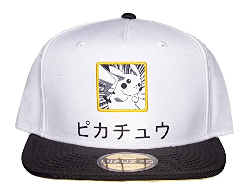 Pokemon Cappellino Baseball Pikachu Logo Giapponese Ufficiale Bianco Snapback