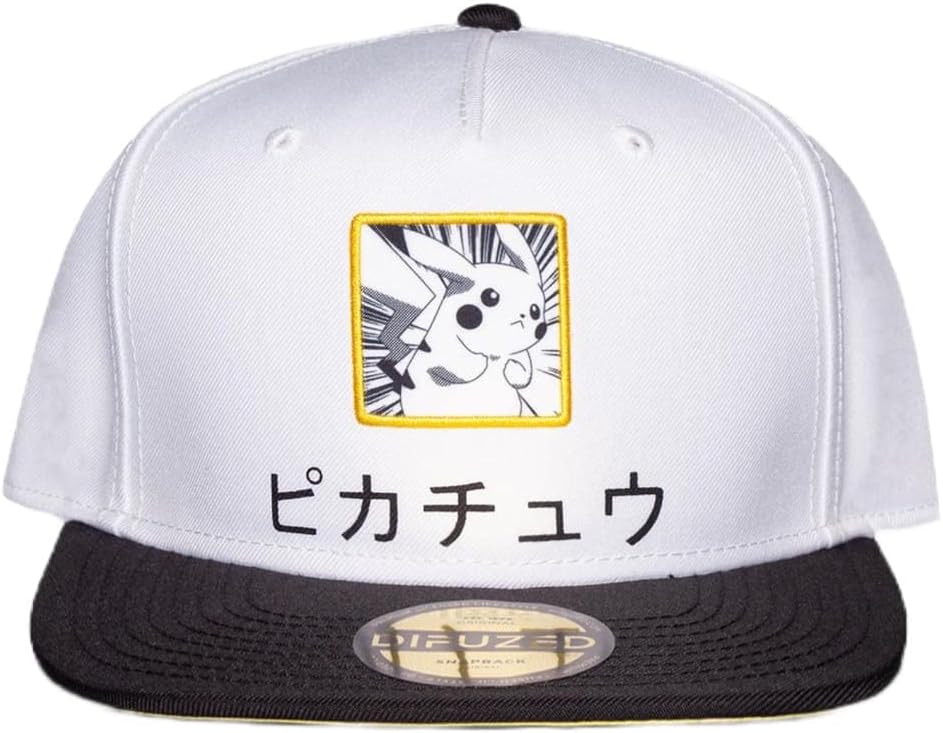 Pokemon Cappellino Baseball Pikachu Logo Giapponese Ufficiale Bianco Snapback