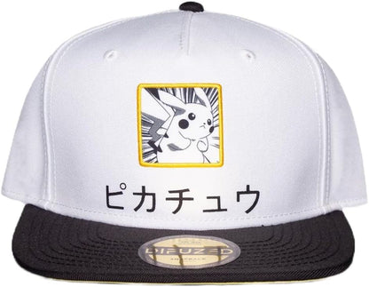 Pokemon Cappellino Baseball Pikachu Logo Giapponese Ufficiale Bianco Snapback