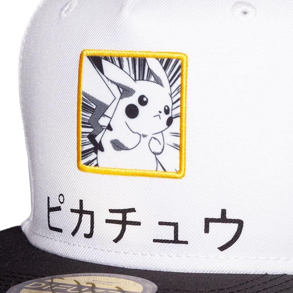 Pokemon Cappellino Baseball Pikachu Logo Giapponese Ufficiale Bianco Snapback