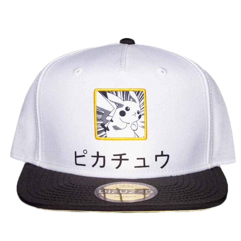 Pokemon Cappellino Baseball Pikachu Logo Giapponese Ufficiale Bianco Snapback