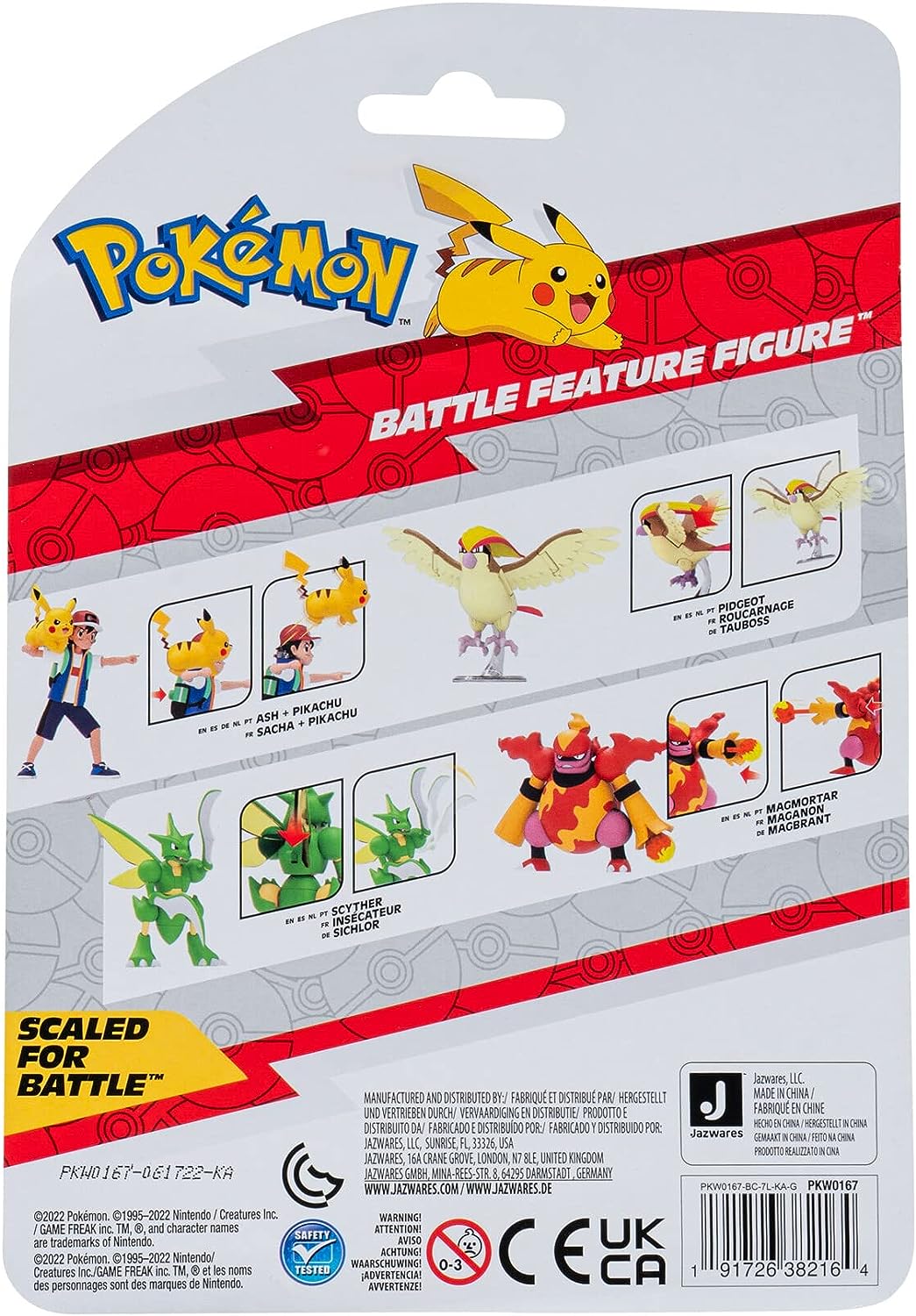 Pokémon PKW0167 Pokemon Feature 4.5-Inch Scyther Battle Figure with Chop Attack Arms, Multi