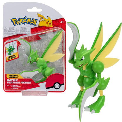 Pokémon PKW0167 Pokemon Feature 4.5-Inch Scyther Battle Figure with Chop Attack Arms, Multi
